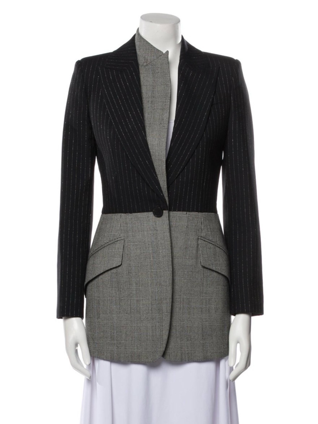 Alexander Mcqueen Two-Tone Pinstripe & Glen Plaid Blazer - Black & Gray